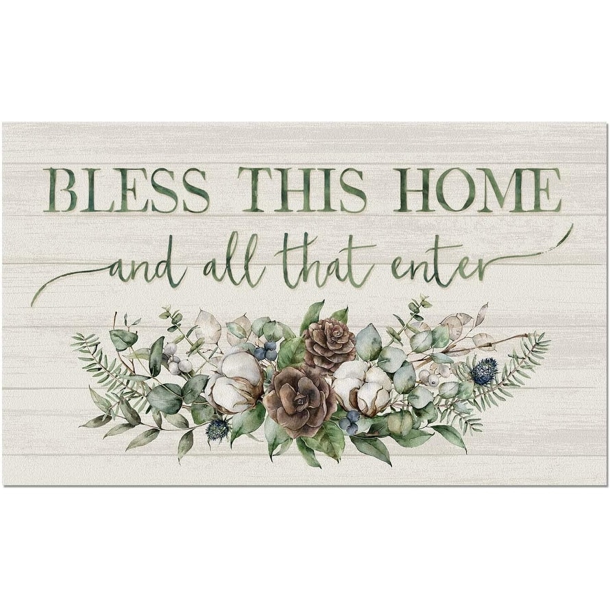 Bless This Home Winter Entryway Mat Made in The USA Low Profile Protective Non-Skid Rubber Backing Easy to Clean 29.5" by 17.75"