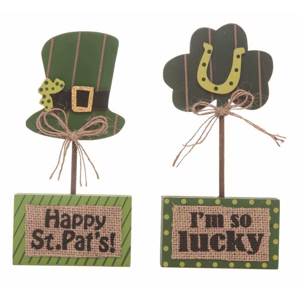 Transpac MDF St. Patrick's Day Wooden Block Decorations Set of 2, 7.75 inch H.
