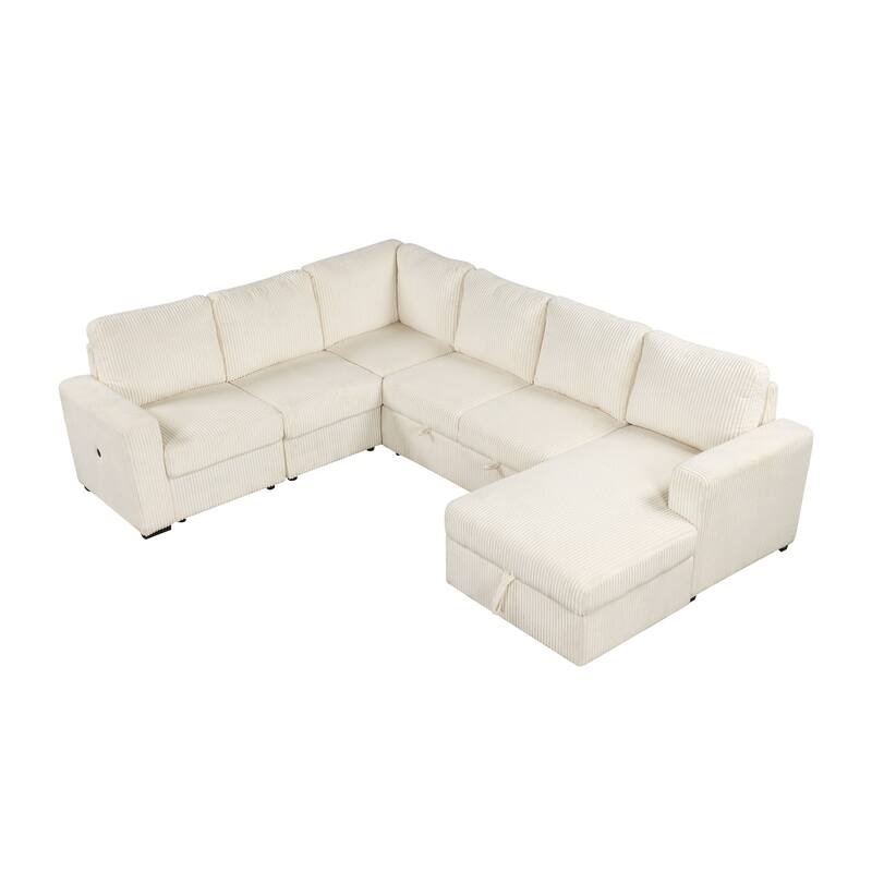 Modern U Shaped Modular Sofa Bed with USB Ports and Hidden Storage and for Living Rooms or Guest Room