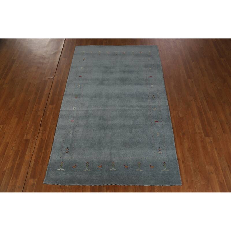 Hand Knotted Oriental 100% Wool Carpet Tribal Tribal Greys & Charcoal Gabbeh Area Rug - 7' 10'' X 4' 10''