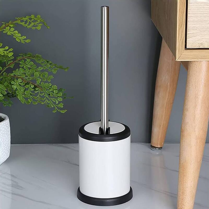 Bath Toilet Bowl Brush Holder with Folding Lid White - 15 inches H x 4.8" Diam