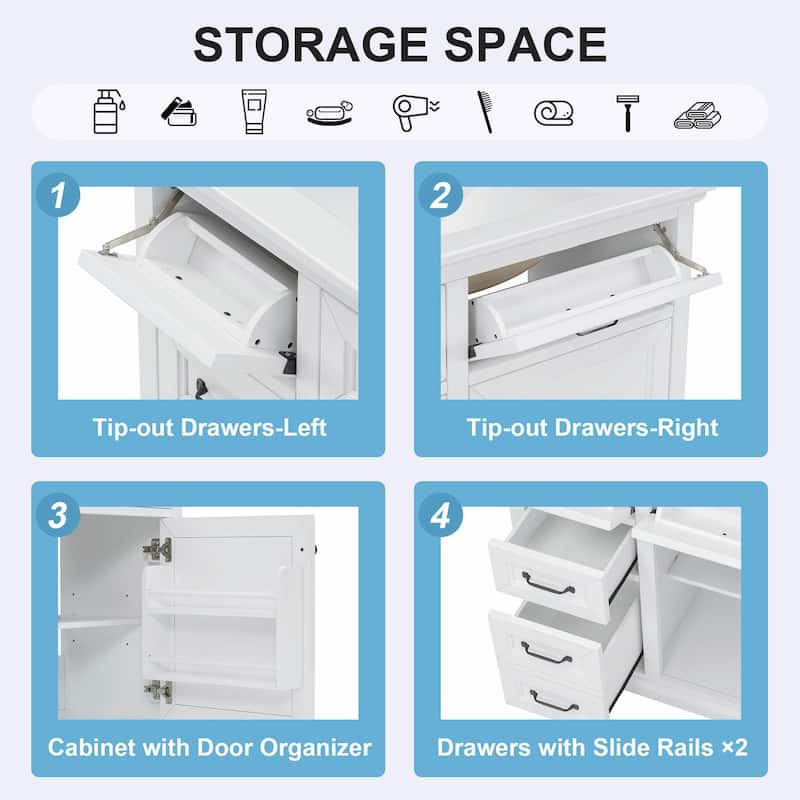 36-Inch Bathroom Vanity with Ceramic Sink Top - 4 Drawers and 1 Soft-Close Door