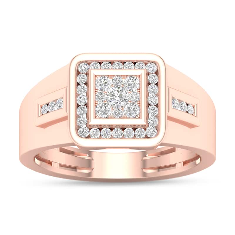 IGI Certified 1/2ct TDW Diamond Halo Cluster Ring in 10K Rose Gold for Men - Rose gold
