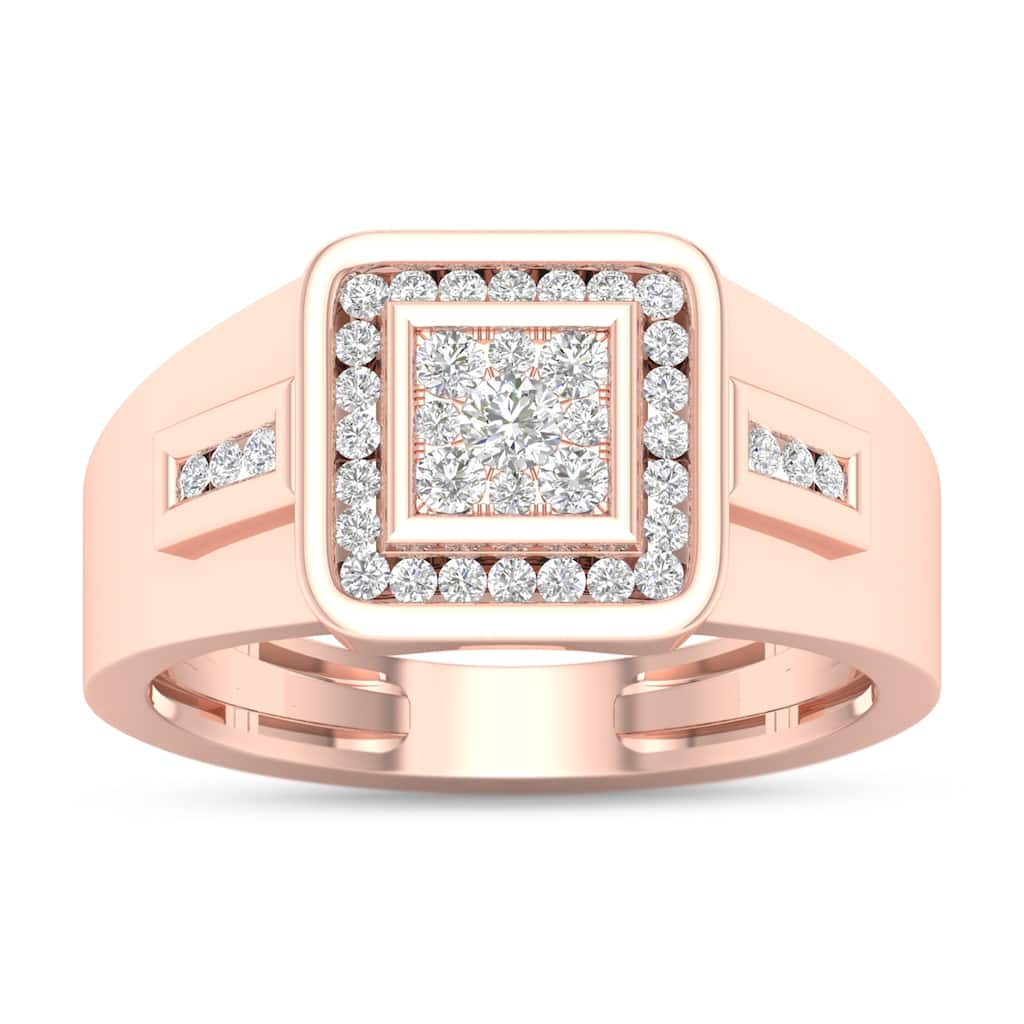 IGI Certified 1/2ct TDW Diamond Halo Cluster Ring in 10K Rose Gold for Men - Rose gold