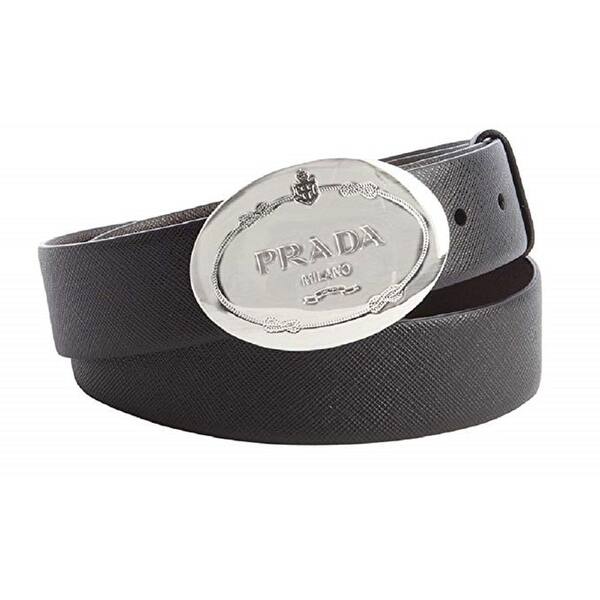 Shop Prada Men S Saffiano Grey Anthracite Leather Oval Plaque Buckle Belt 2cm046 Size 40 100 Overstock 29895587