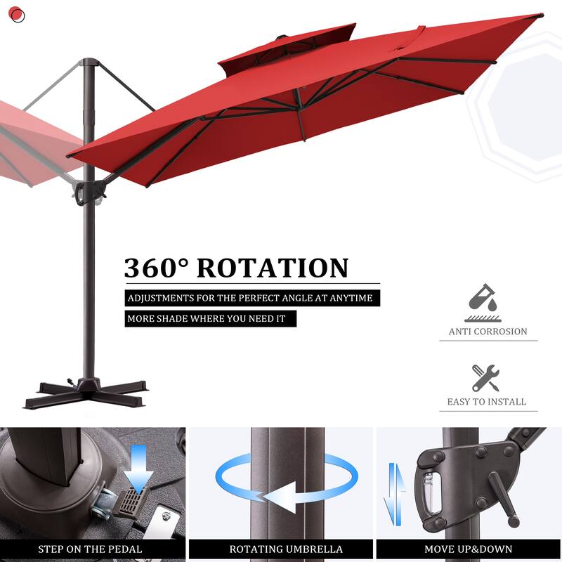 11 ft Square Patio Cantilever Offset Umbrella Double Top with Offset Base