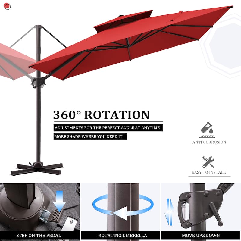 Pellebant Outdoor Patio Cantilever Offset Umbrella 11 ft Double Top