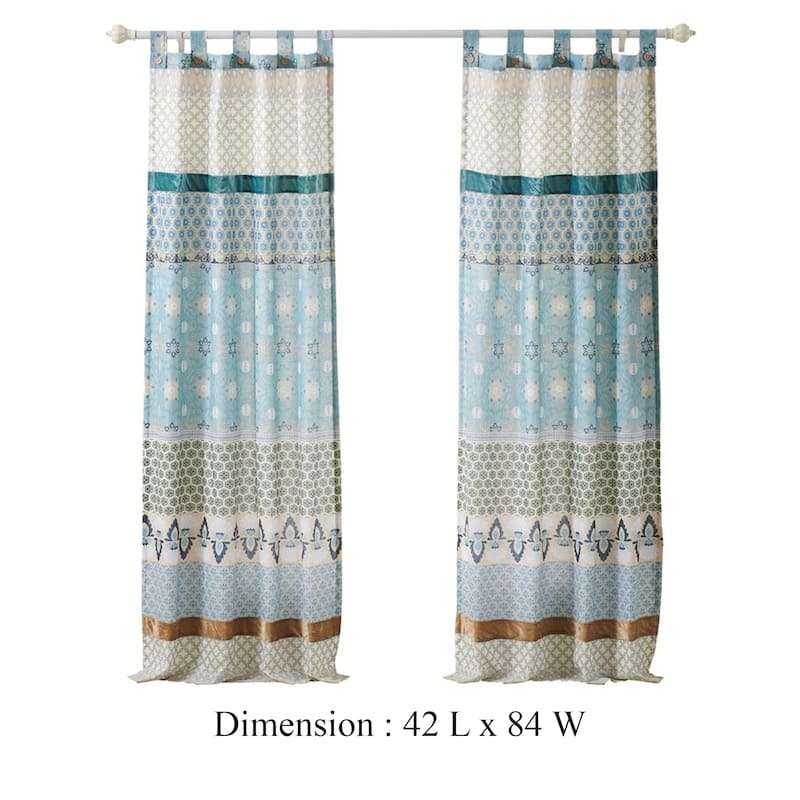 Ello 2 Panel Curtain Panel Set, Cotton White and Blue Geometric Print