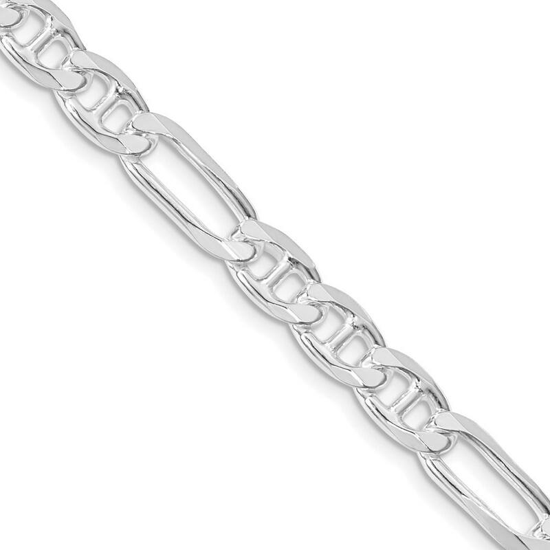 Curata 925 Sterling Silver Rhodium 6.5mm Figaro Mariner Anchor Chain Necklace for Men
