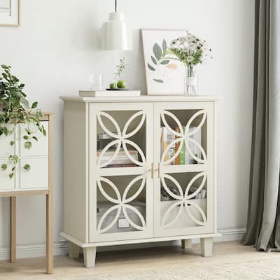 Adjustable Shelf Sideboard Buffet Storage Cabinet, Tempered Glass Door Freestanding Bathroom Cabinet.