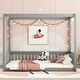 preview thumbnail 20 of 49, Full Size Wood Canopy Bed with Guardrails,Floor Bed For Kids