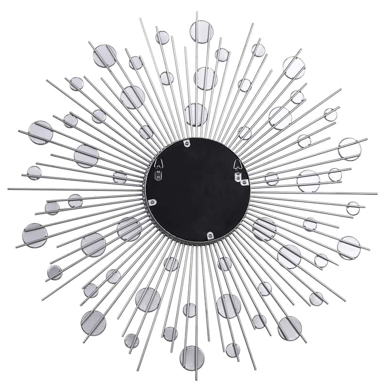 "Milkyway I" Bling Round Wall Mirror with Silver Metal Frame, Decorative Mirror - 36 x 36