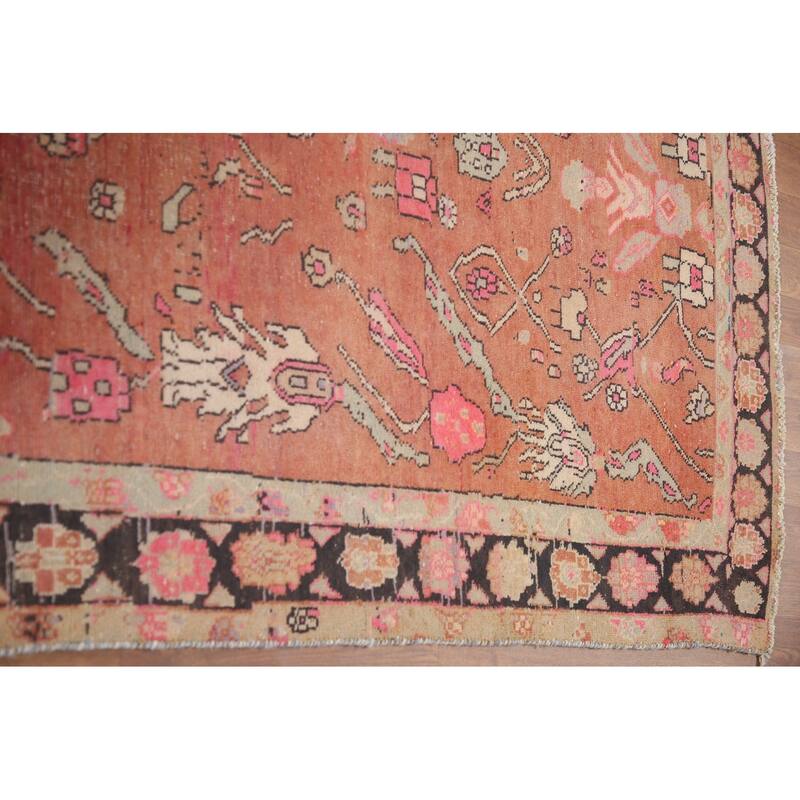 Hand Knotted Oriental 100% Wool Carpet Traditional All-Over Oranges & Rust Tabriz Runner Rug - 9' 7'' X 4' 2''
