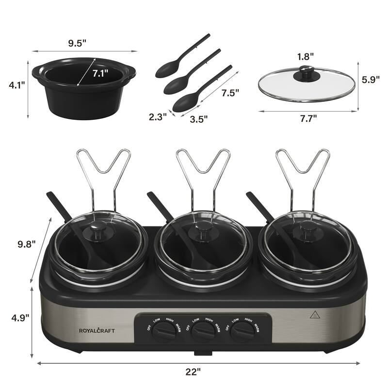 Royalcraft 3x1.5 Qt. Slow Cooker with 10 Inner Bags