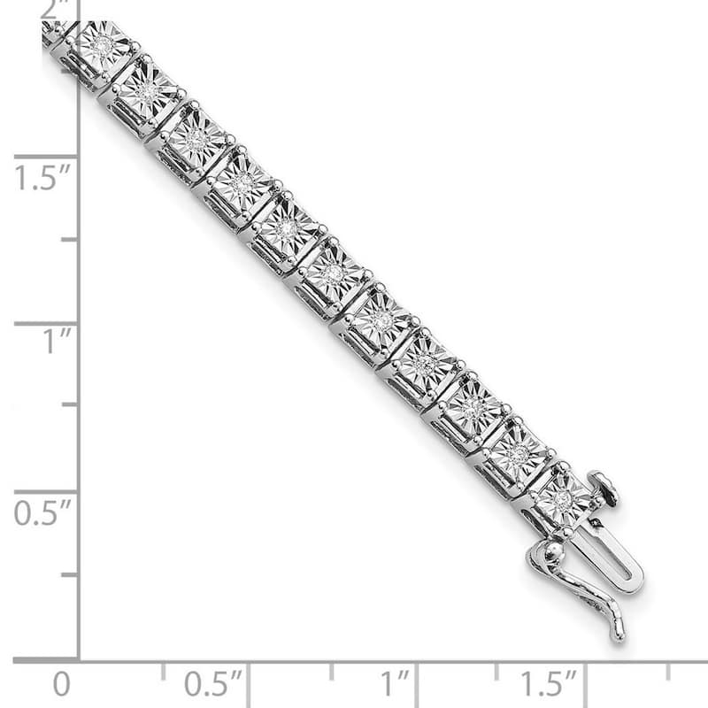 Curata 925 Sterling Silver Polished Box Catch Closure Diamond Square Link Bracelet