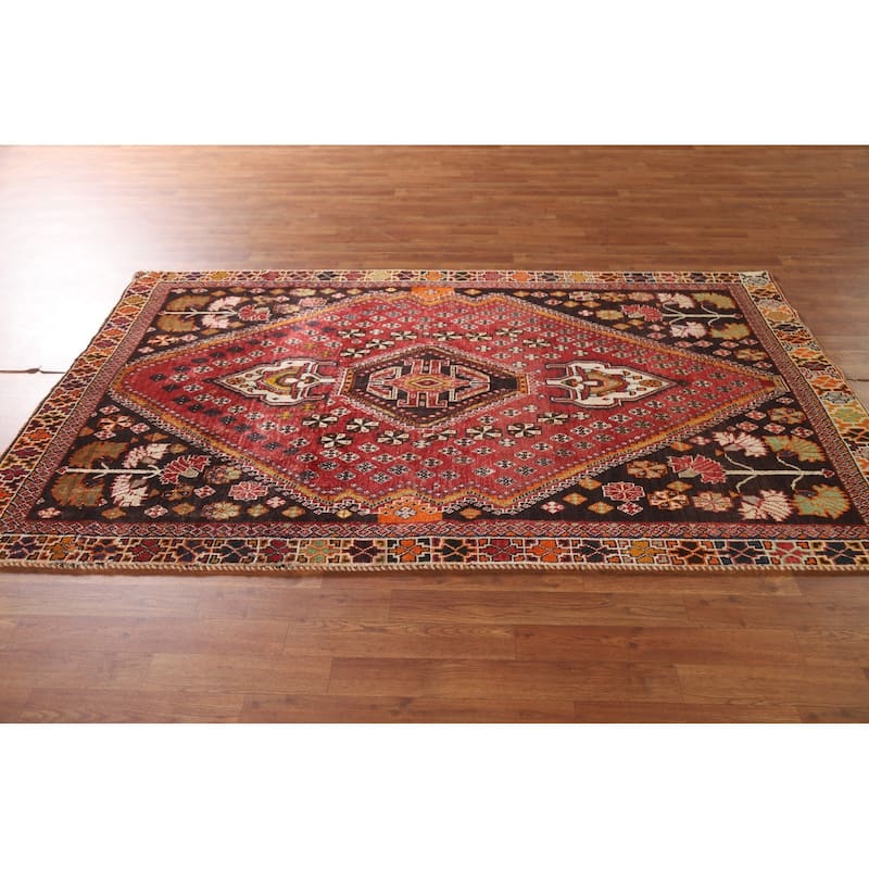 Vegetable Dye Shiraz Persian Vintage Rug Hand-knotted Wool Carpet - 4'7"x 7'5"
