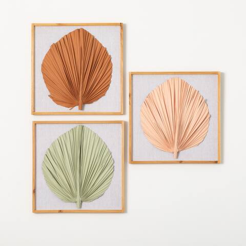 16.25"H Sullivans Dried Palm Leaf Wall Decor Set of 3, Multicolored - 16.25"L x 1"W x 16.25"H