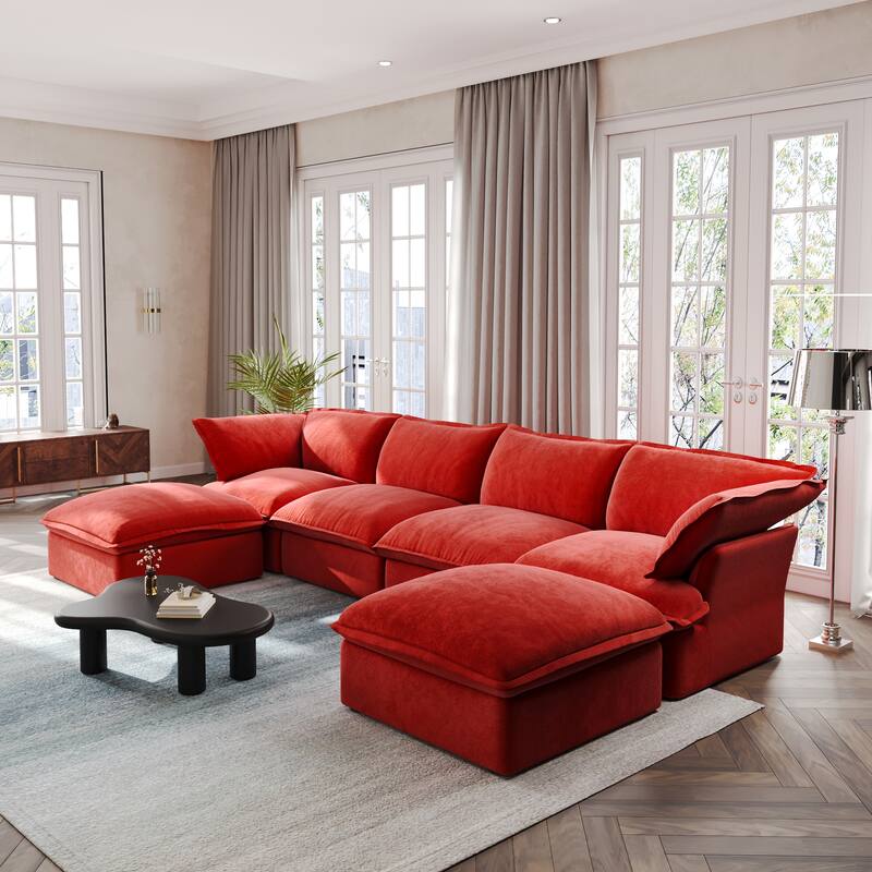 U Shape Couch Sectional for Living Room, Convertible Sectional Sofa, Modular Sectional Couch with Ottomans for Living Room