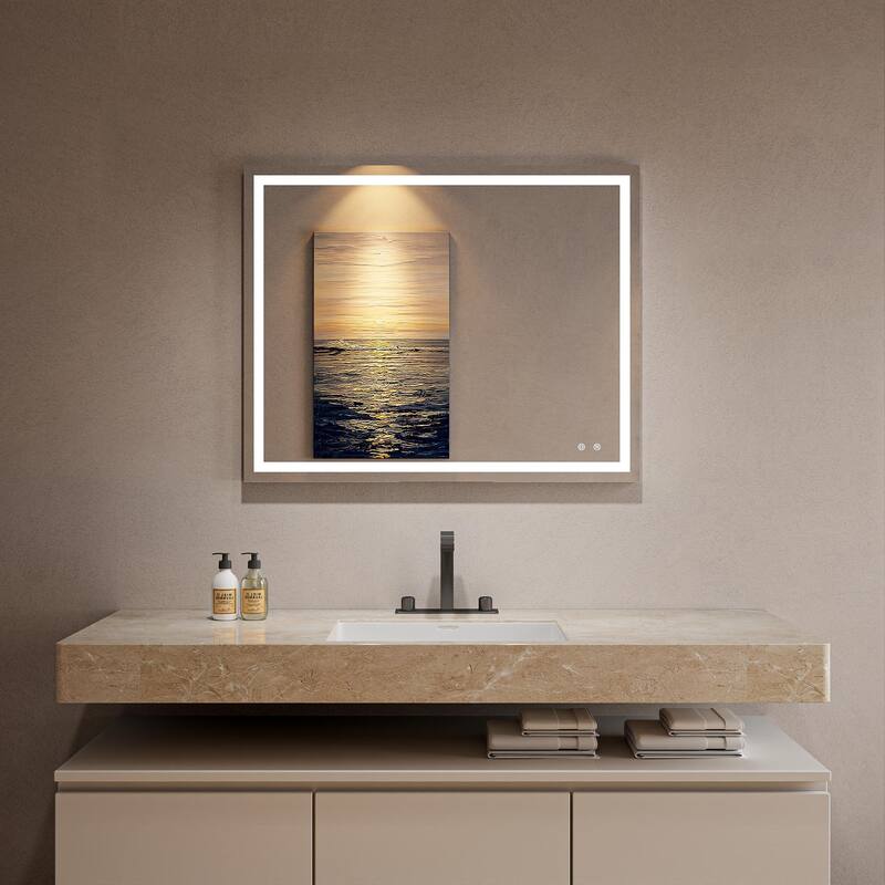 Frameless Rectangle Led Bathroom Mirror - 40X32 inches