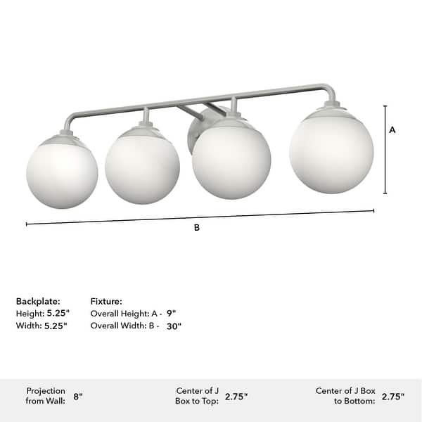 dimension image slide 1 of 3, Hunter Hepburn 4-Light Bathroom Vanity Wall Light - Damp Rated - Vintage, Mid-Century