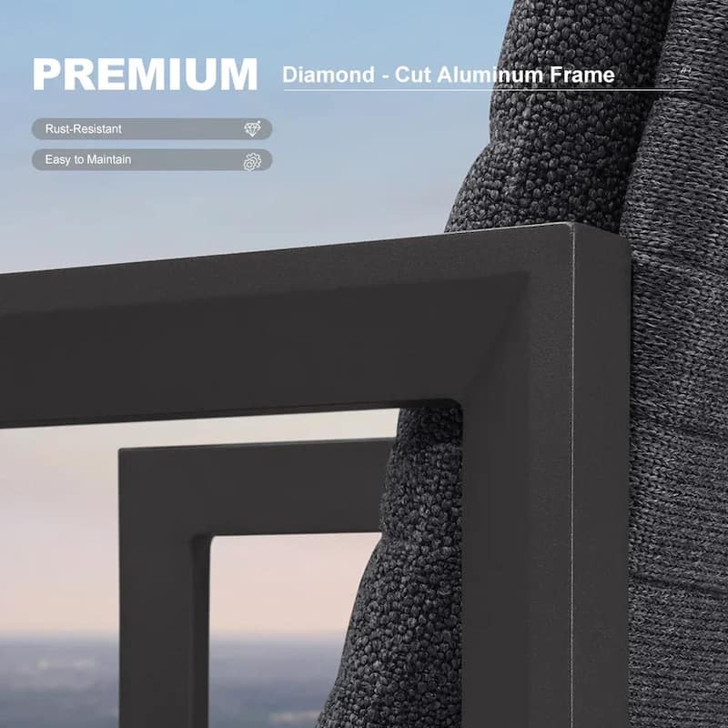 PURPLE LEAF Caesar Outdoor Dining Set Aluminum Luxury Patio Furniture with Olifen Removable Thick Cushion and Pillow-Grey - N/A