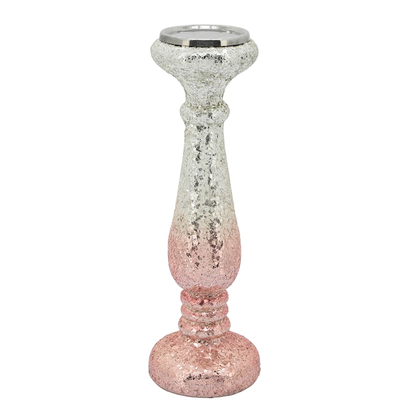 15" Blush Crackled Candle Holder 15.0"H - 5.0" x 5.0" x 15.0" - Pink - 5.0" x 5.0" x 15.0"
