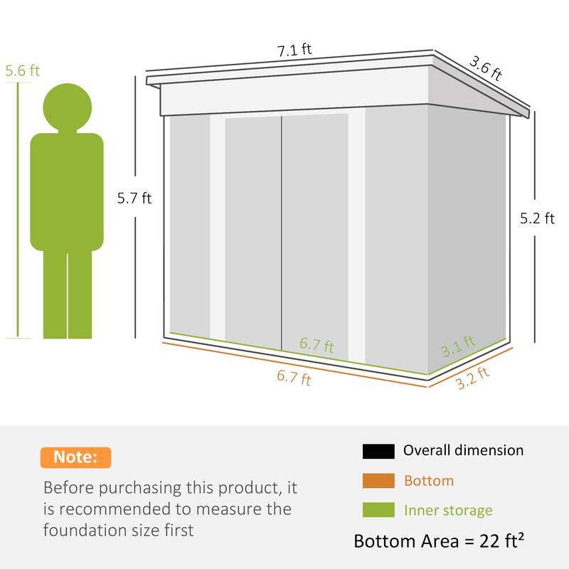 7' x 4' Metal Lean to Garden Shed with Double Sliding Doors