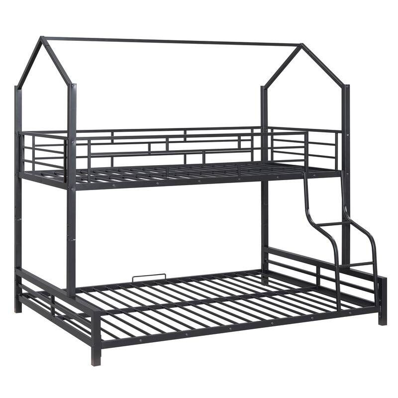 Roomfitters Metal House Bunk Bed Twin Over Full, Playful Roof Frame