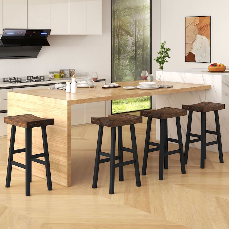 Gymax 29 Inch Bar Stools Set of 4 Bar Height Barstools w Saddle Seat