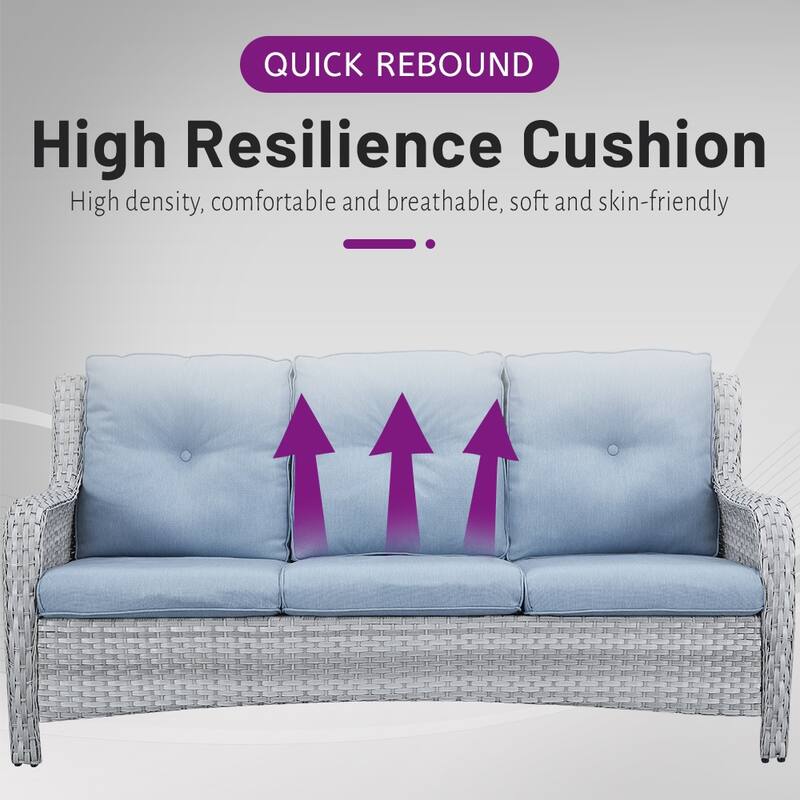 Gymojoy 3-Seat Outdoor Durable Sofa with Cushions, All-Weather PE Wicker