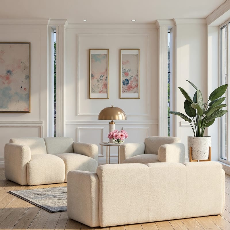 Sierra Ivory Boucle Accent Chair, Loveseat, Sofa, or Living Room Set