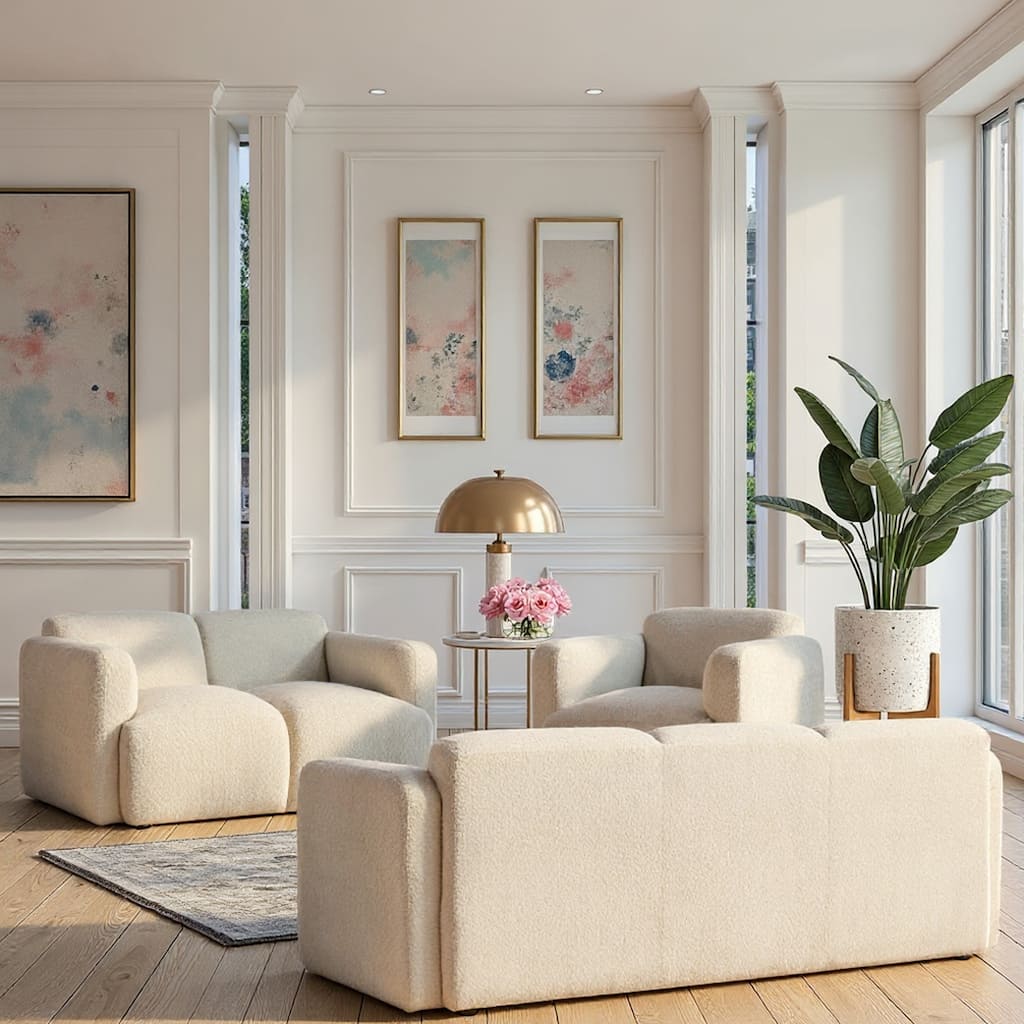 Sierra Ivory Boucle Accent Chair, Loveseat, Sofa, or Living Room Set