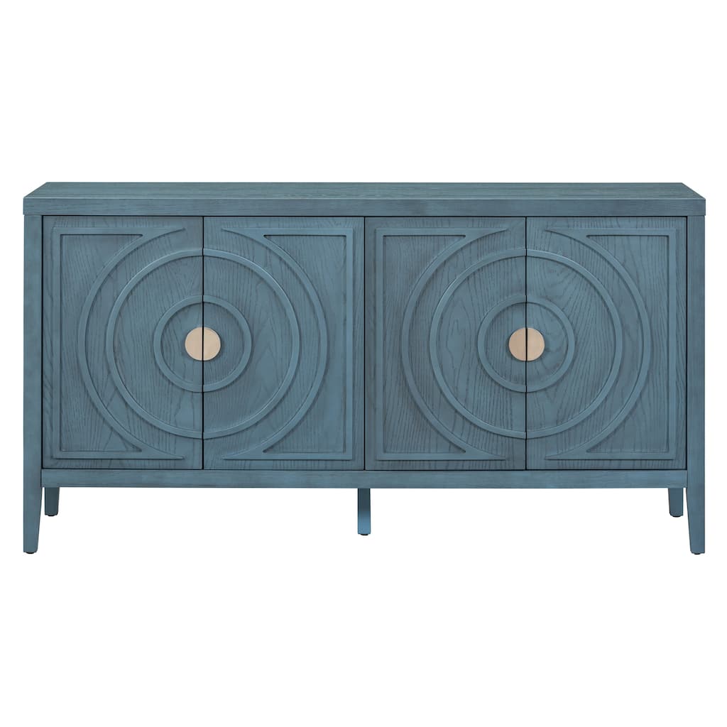 Navy Circular Groove Accent Sideboard with Round Metal Handles