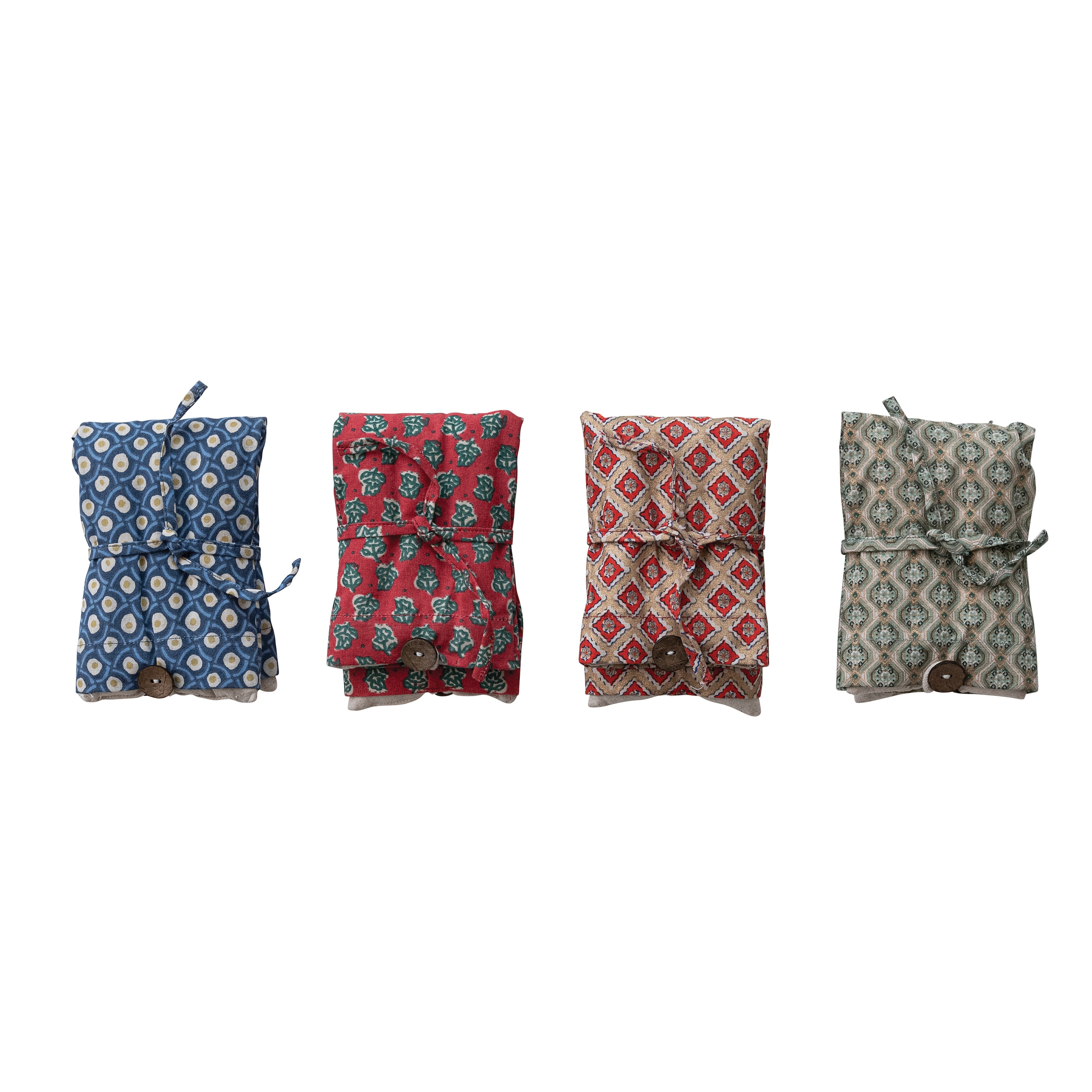 Microwaveable Hot/Cold Eye Wrap with Coconut Shell Buttons, Cotton Printed Cover Filled with Natural Lentils and Lavender