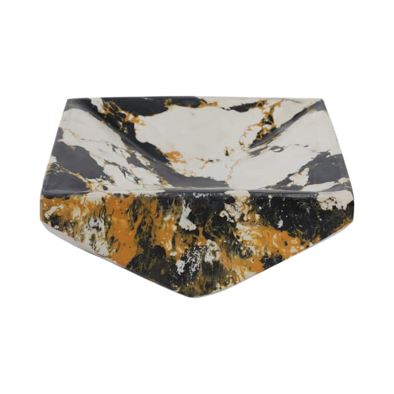 Stone Marble Decorative Bowl Geometric Design Vein Finish - 4" Black - 8" x 8" x 3.5"