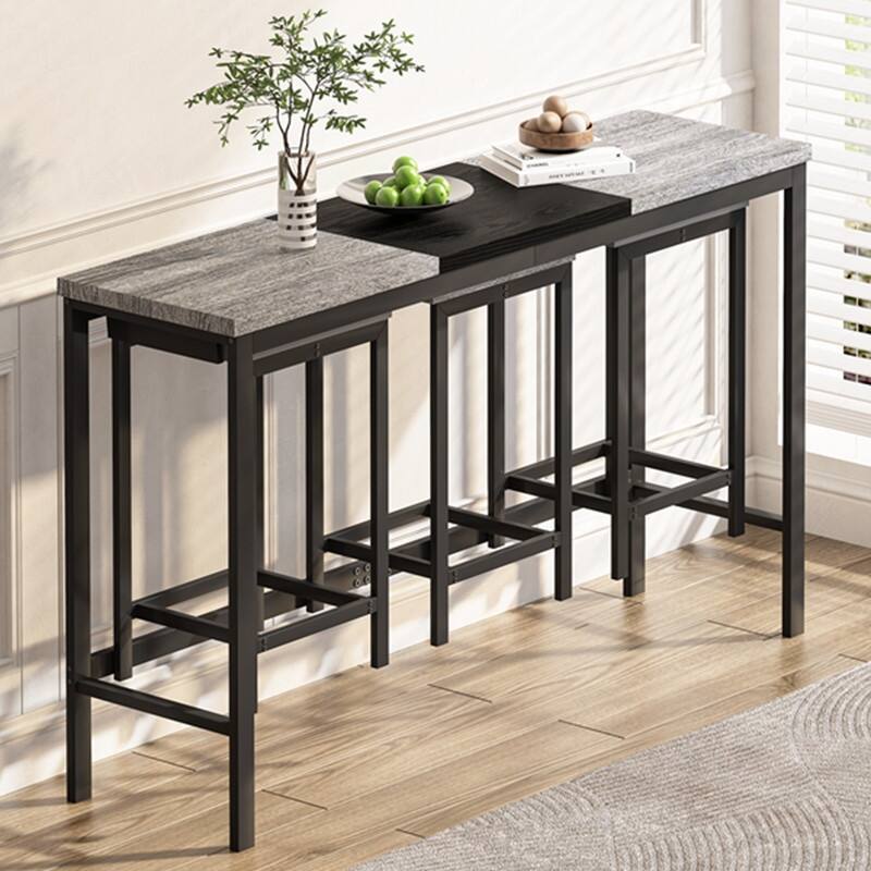 Kitchen Dining Table Set with 3 Stools, Convenient Hanging Stool Design