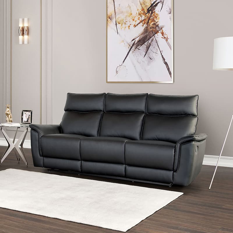 Furniture of America Marty Modern Leather Match Manual Reclining Sofa with Flared Padded Arms - Black
