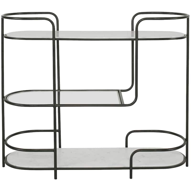 Uttermost 25174 Trolley Bar 14" Wide Marble Top and Iron, Marble, and - Satin Black / White