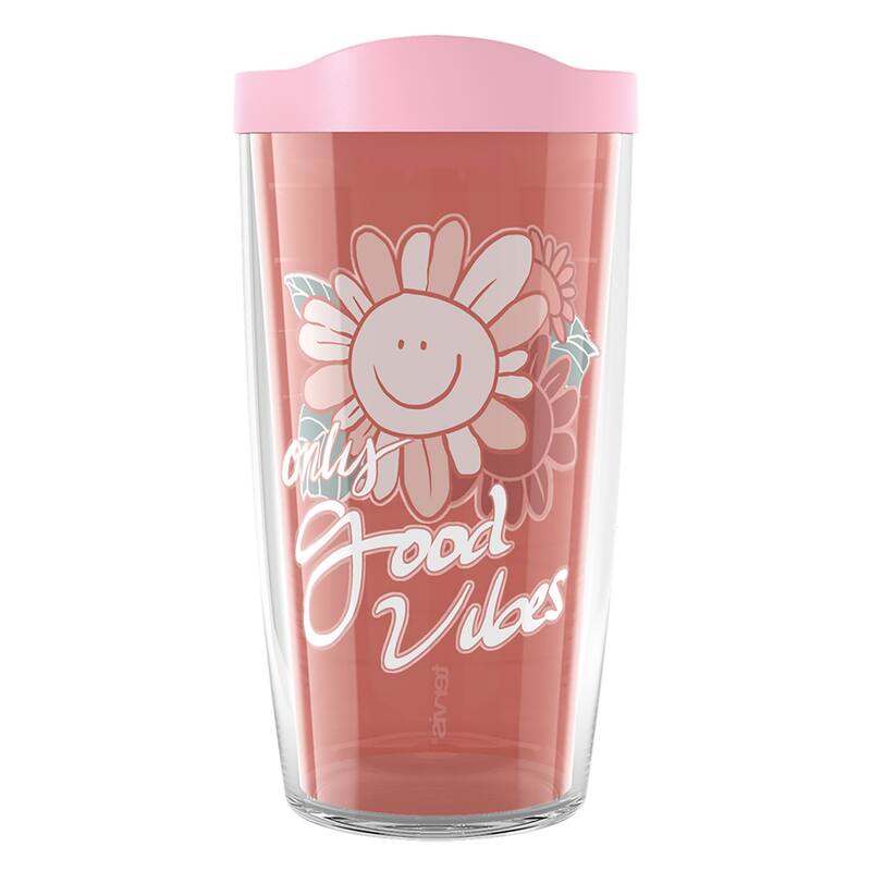 Tervis Only Good Vibes Floral Made in USA Double Walled Insulated Travel Tumbler, Classic - 16oz