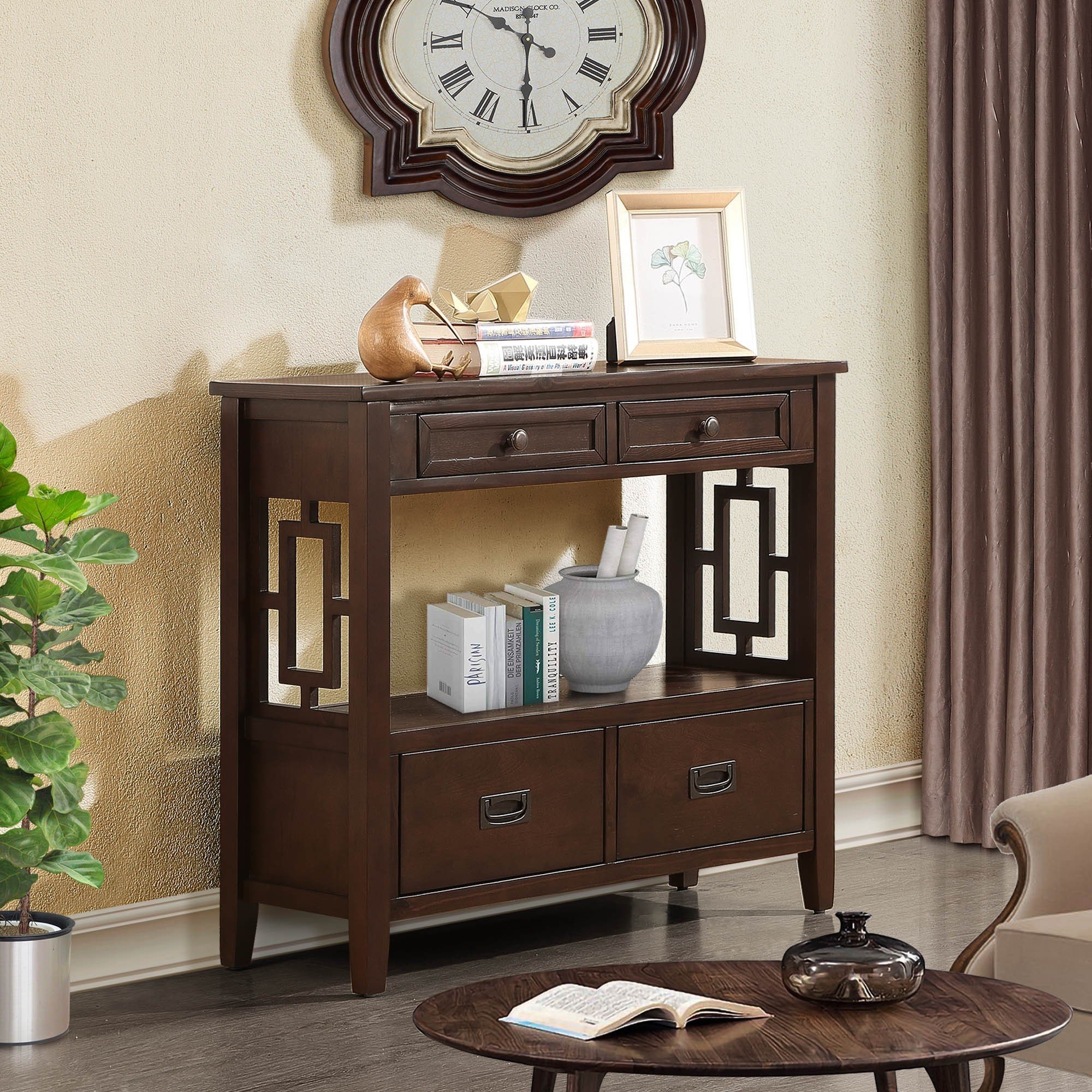 Light wood console table with drawers deals