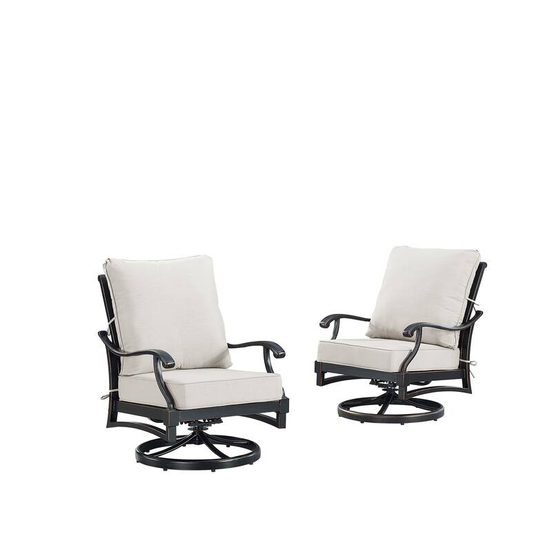 Pair of Black Aluminum Deep Seating Swivel Rocker Club Chairs with Cushions