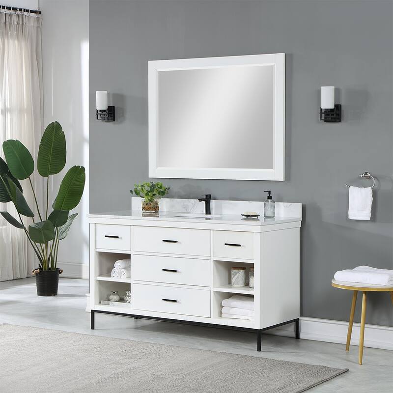 Altair Kesia Bathroom Vanity with Composite Stone Countertop with Mirror