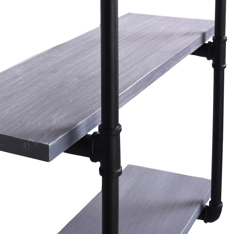 Weathered Grey Floating Wooden Bookshelves with Black Metal Pipe 2-level Frame