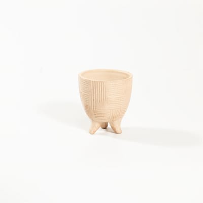Sm Footed Pot Beige White Dia 5.25" & H 4.75" - Beige White