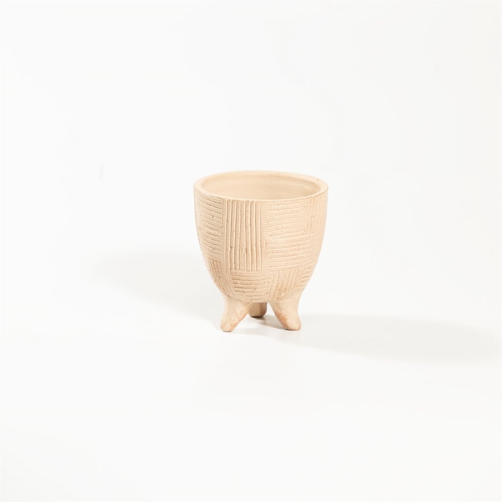Sm Footed Pot Beige White Dia 5.25" & H 4.75" - Beige White