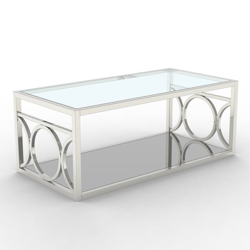 47.3" Contemporary Chrome Metal Tempered Glass Top Coffee Table