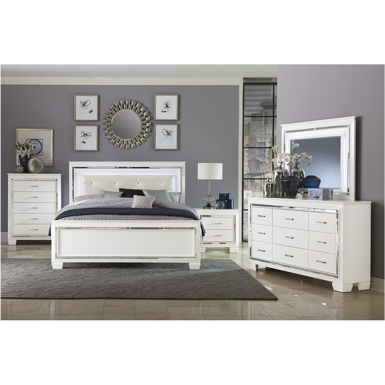 White upholstered cheap bed set