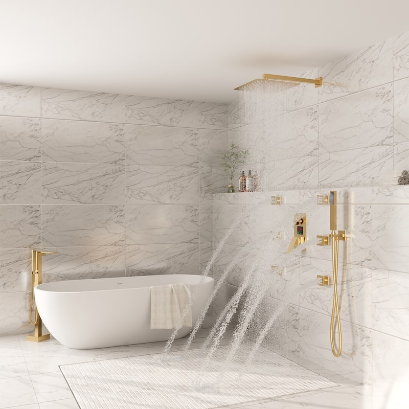 Pressure-Balanced 3-Spray 12 in. Wall Mount Shower System with Handheld Shower Head and 6 Body Jets - 12" x 12"