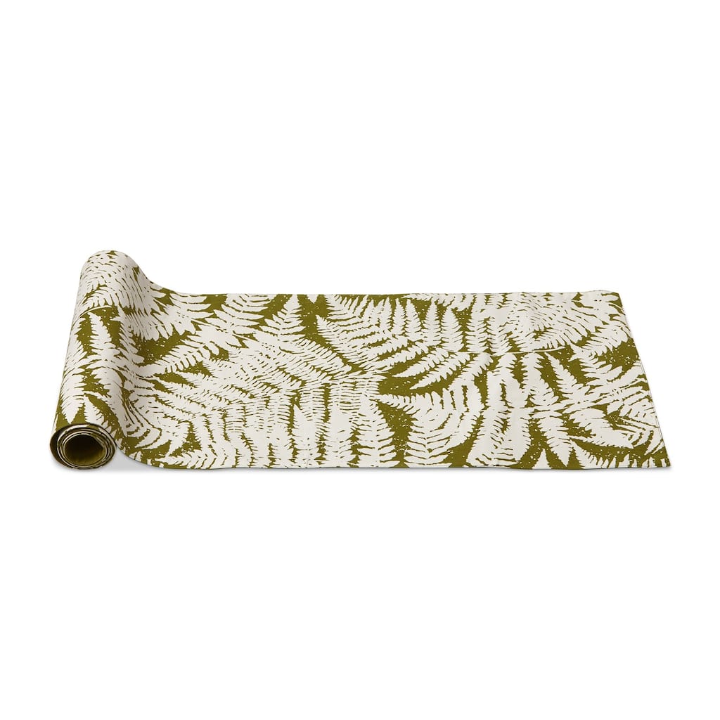 Lush Fern Table Runner Green Multi Cotton 72x14.5 Machine Washable Perfect for Spring Decor