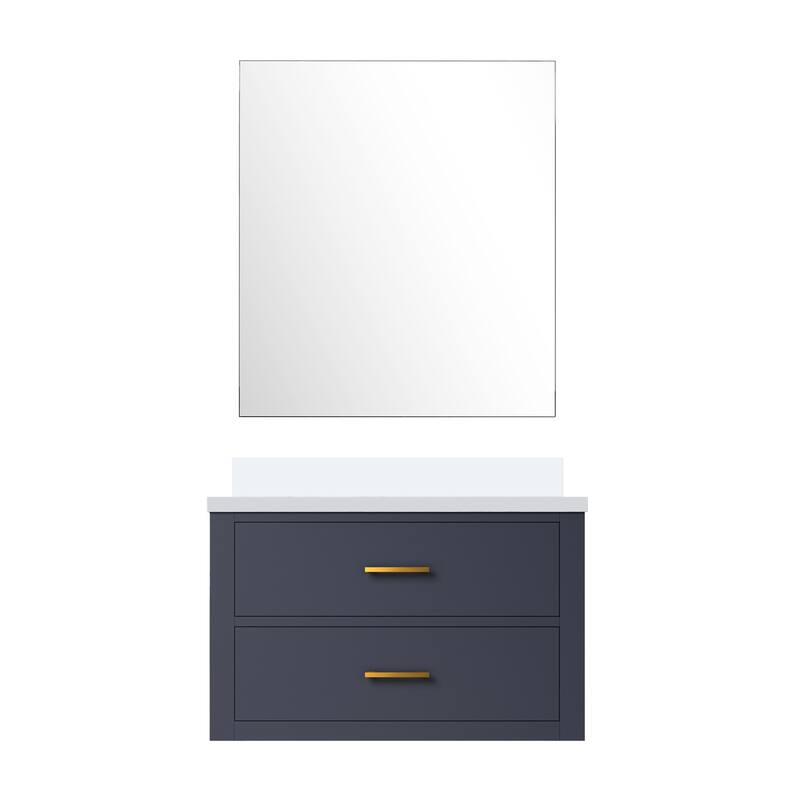 Black Bath Vanity 30" W x 22" D, Cultured Marble Countertop, Soft Close Cabinet, and 28" Frameless Mirror - 30 in W Wood  White Quartz  - Blue